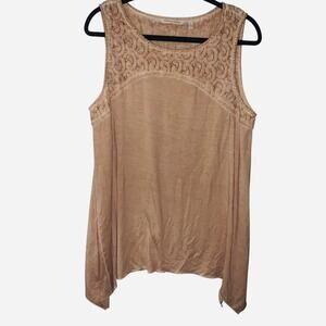 Soft Surroundings Kyela Tank Top Large Womens Embroidered Shark Bite Boho